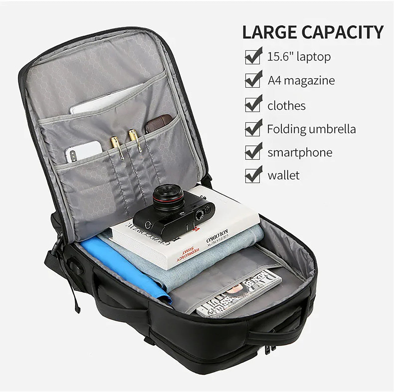 Storite 14.21 L Laptop Backpack Weekender Travel Laptop Backpack. Anti Theft Pocket, with USB Charging Port (Black)