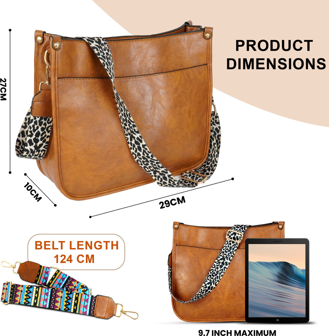 Storite Brown Women Sling Bag PU Lather One Side Shoulder Bag with Two Printed Adjustable Strap