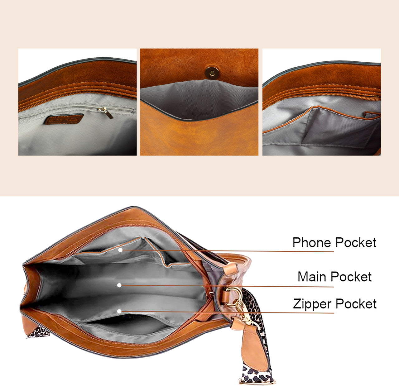 Storite Brown Women Sling Bag PU Lather One Side Shoulder Bag with Two Printed Adjustable Strap
