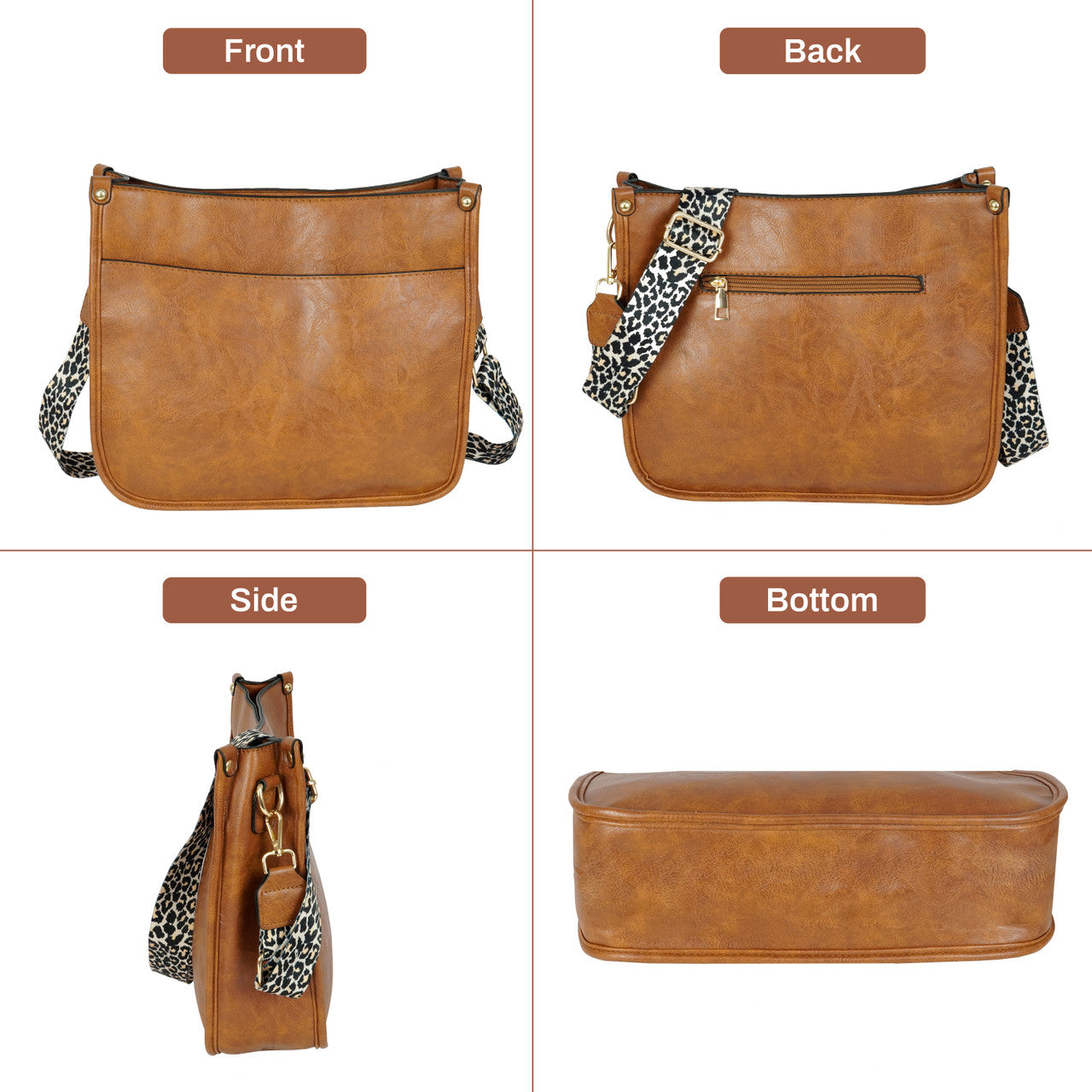 Storite Brown Women Sling Bag PU Lather One Side Shoulder Bag with Two Printed Adjustable Strap