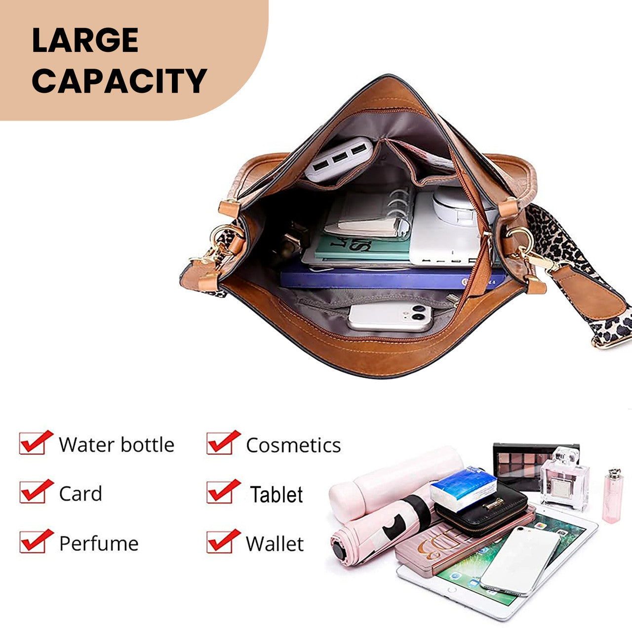 Storite Brown Women Sling Bag PU Lather One Side Shoulder Bag with Two Printed Adjustable Strap