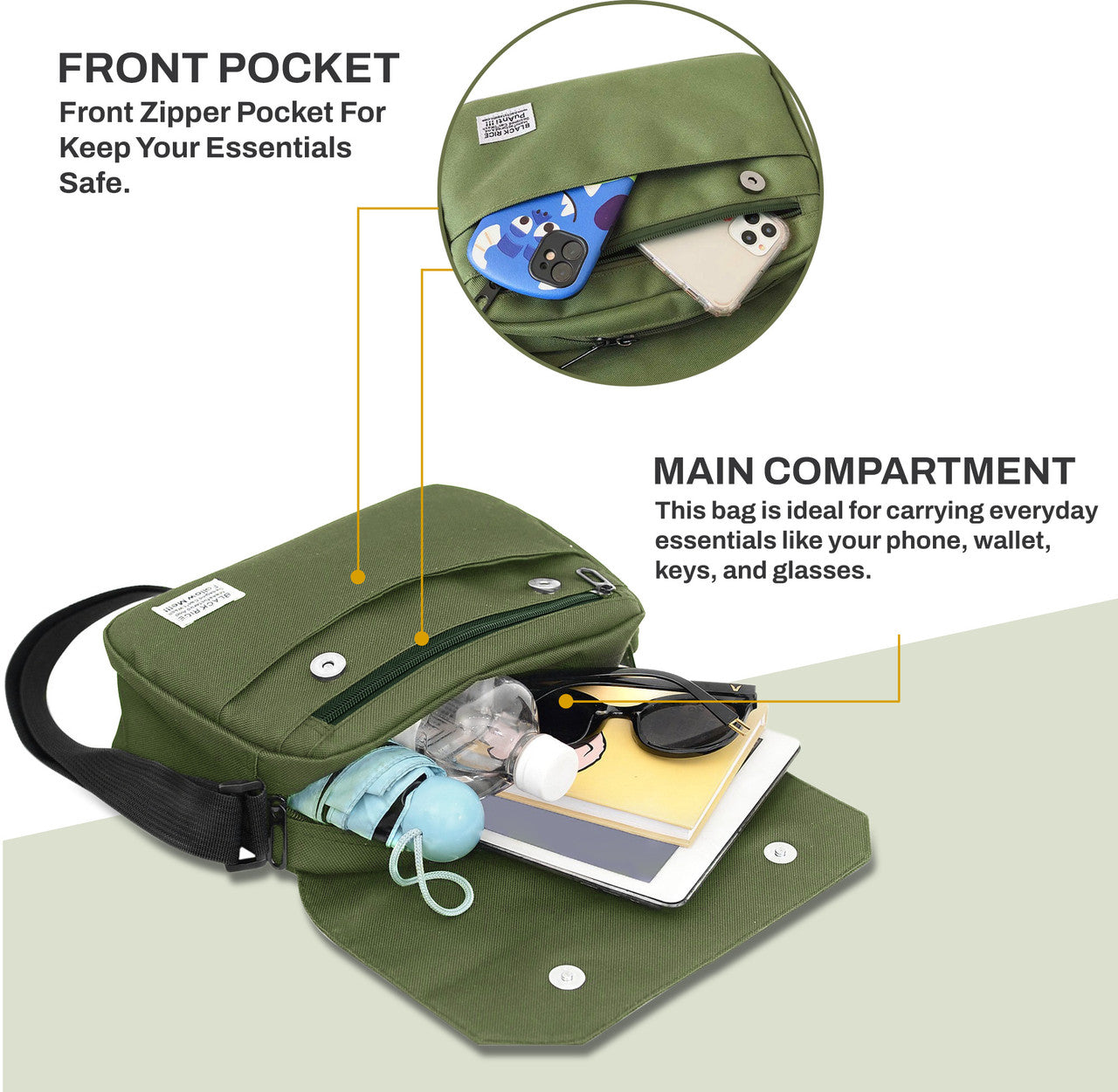 Storite Green Men & Women Sling Bag One Side Shoulder Bag Office Messenger Bag, Sling Cross Body Bag for Men & Women