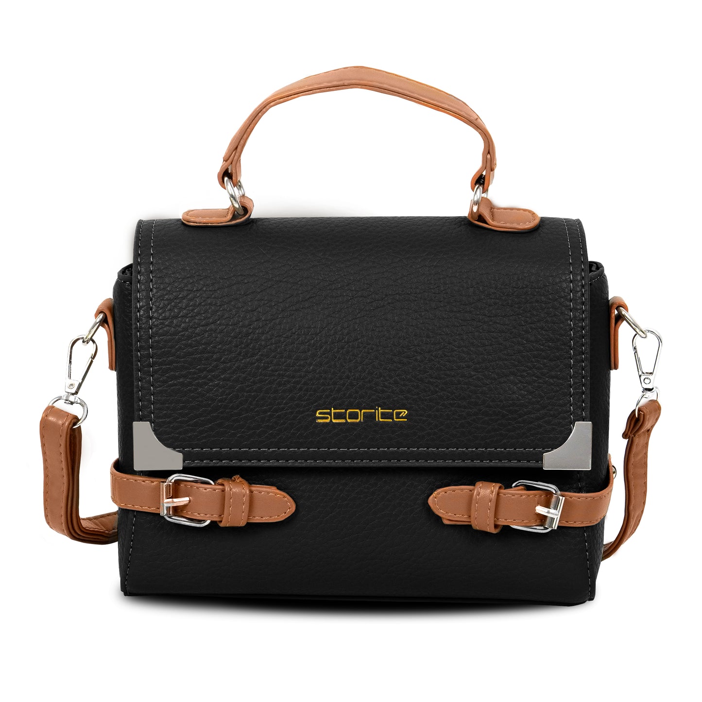 Storite PU Leather Hand Bag | Shoulder Bags for Women with Strap (Black)