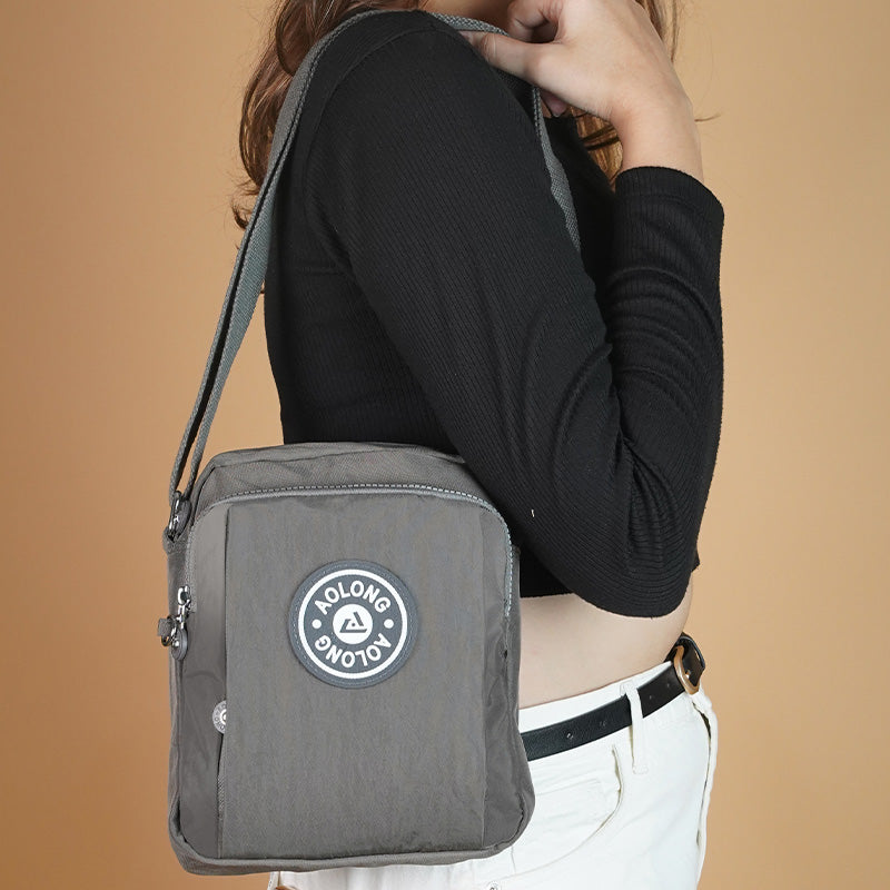 Storite Portable Nylon Stylish Small Multi-Pocket Sling Cross Body Shoulder Bag - Grey, 19.5x6.5x24cm