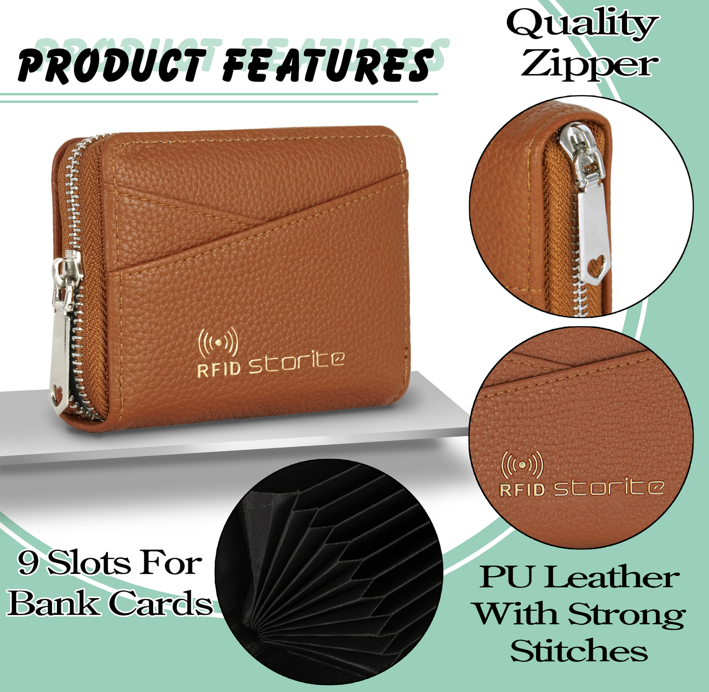 STORITE Men & Women Casual, Formal, Travel, Trendy Brown Artificial Leather RFID Card Holder (9 Card Slots)