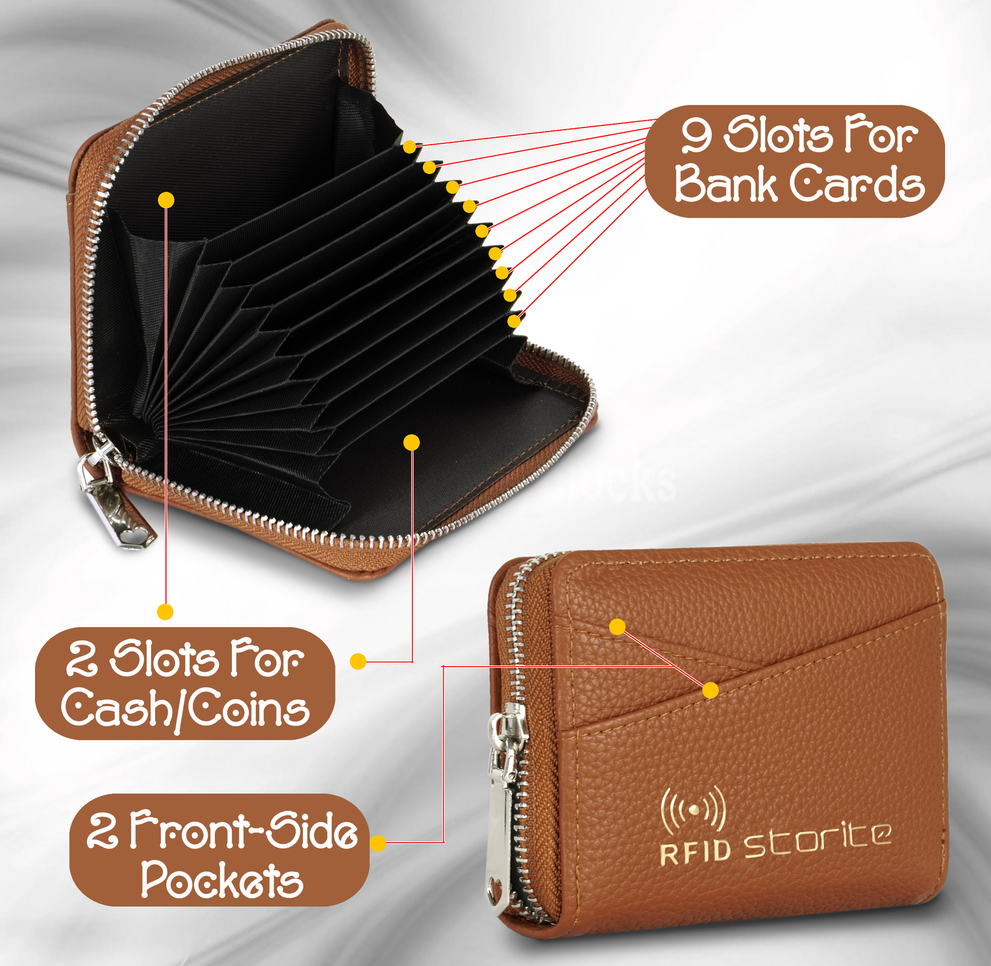 STORITE Men & Women Casual, Formal, Travel, Trendy Brown Artificial Leather RFID Card Holder (9 Card Slots)