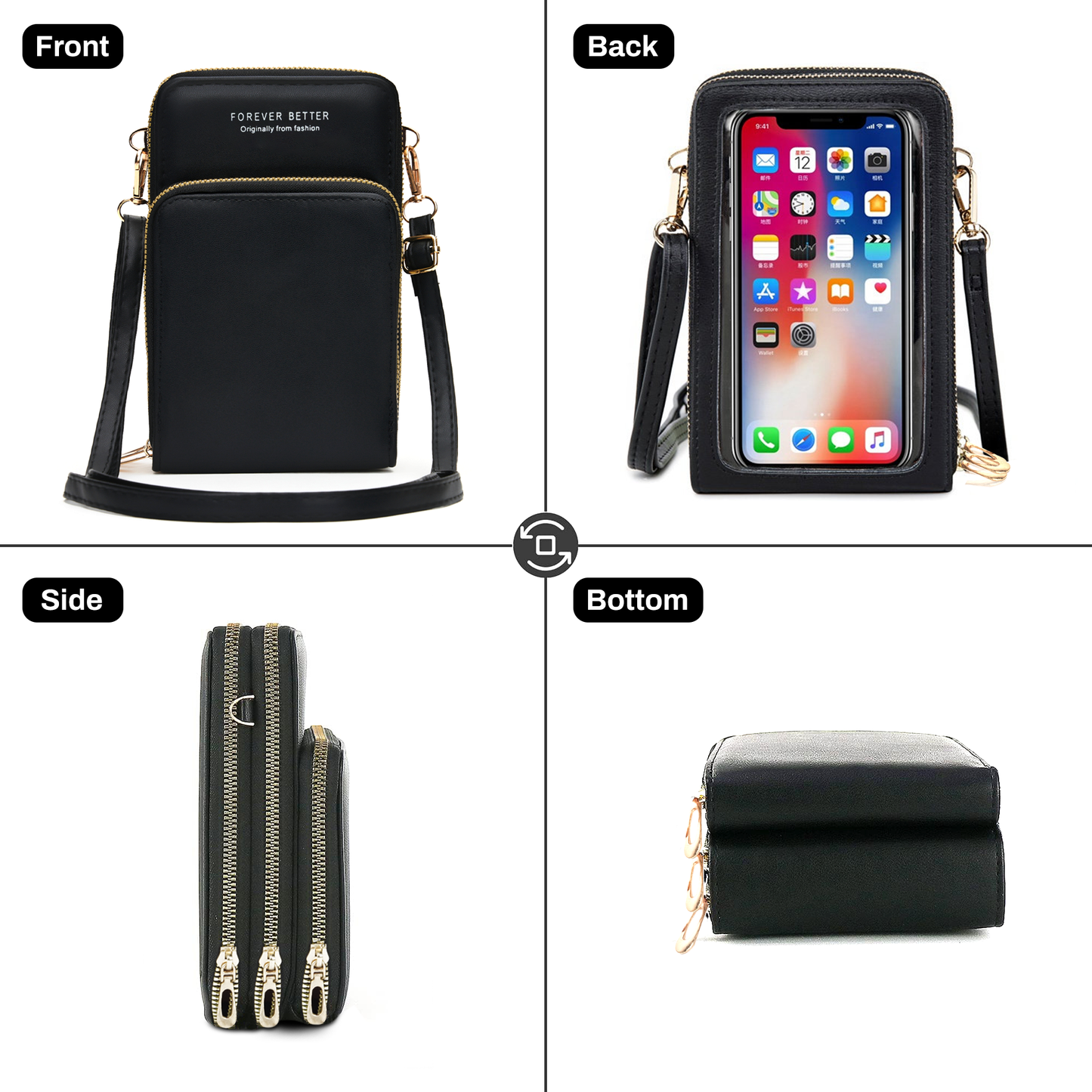 STORITE Black Shoulder Bag Crossbody Mobile Sling Bag for Women