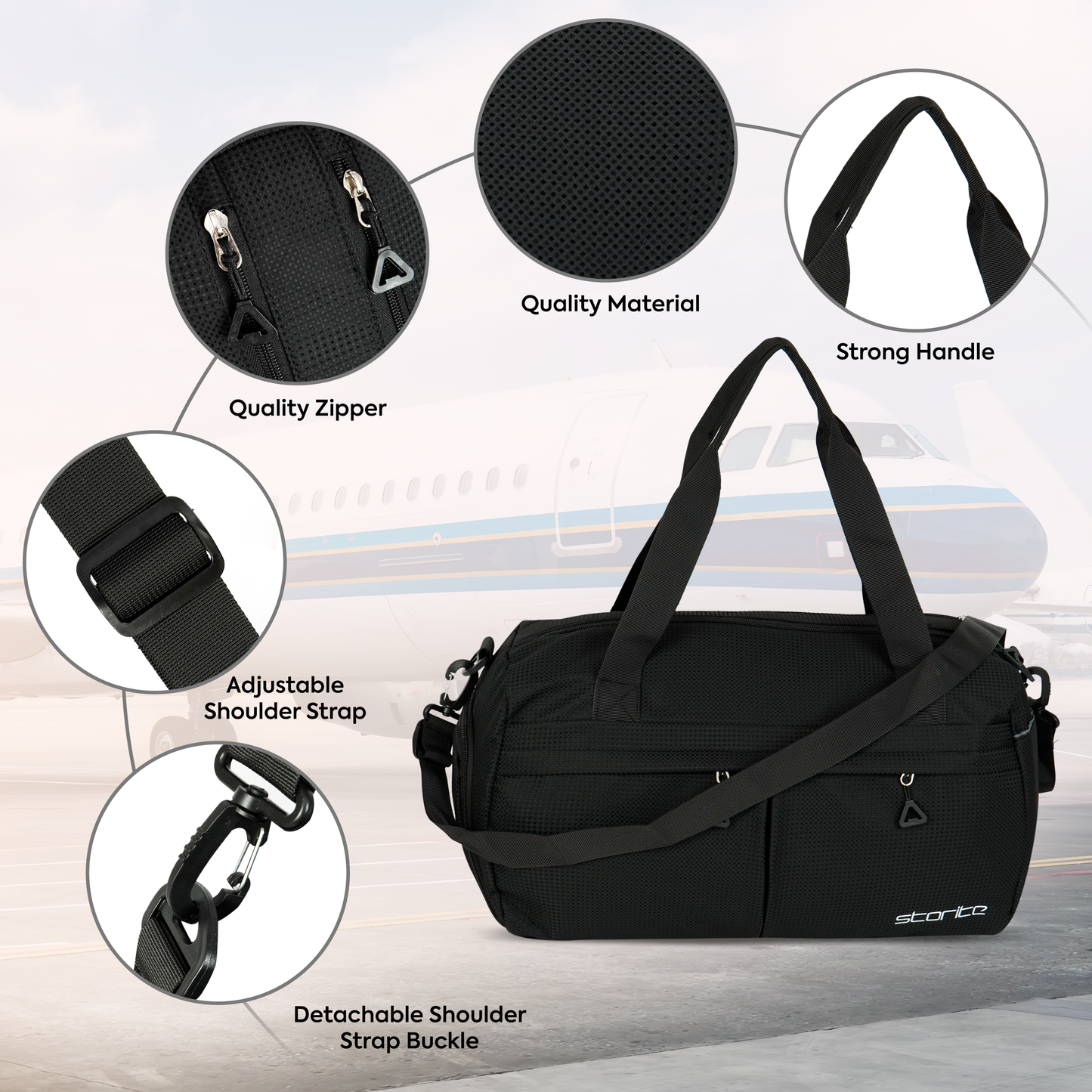 Storite Nylon Multi Purpose Travel Duffle Bag for Women, Lightweight Waterproof Backpack Carry Luggage Bag with Shoe Compartment (Black)