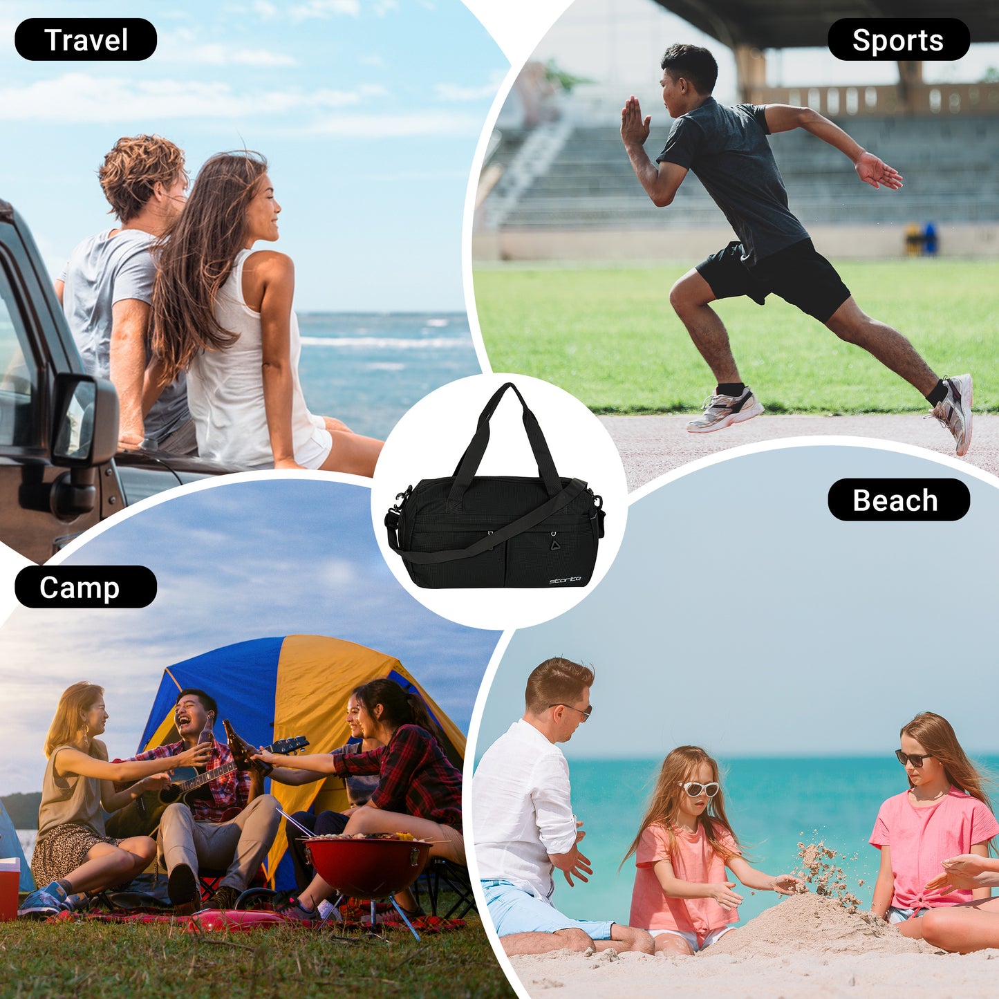 Storite Nylon Multi Purpose Travel Duffle Bag for Women, Lightweight Waterproof Backpack Carry Luggage Bag with Shoe Compartment (Black)