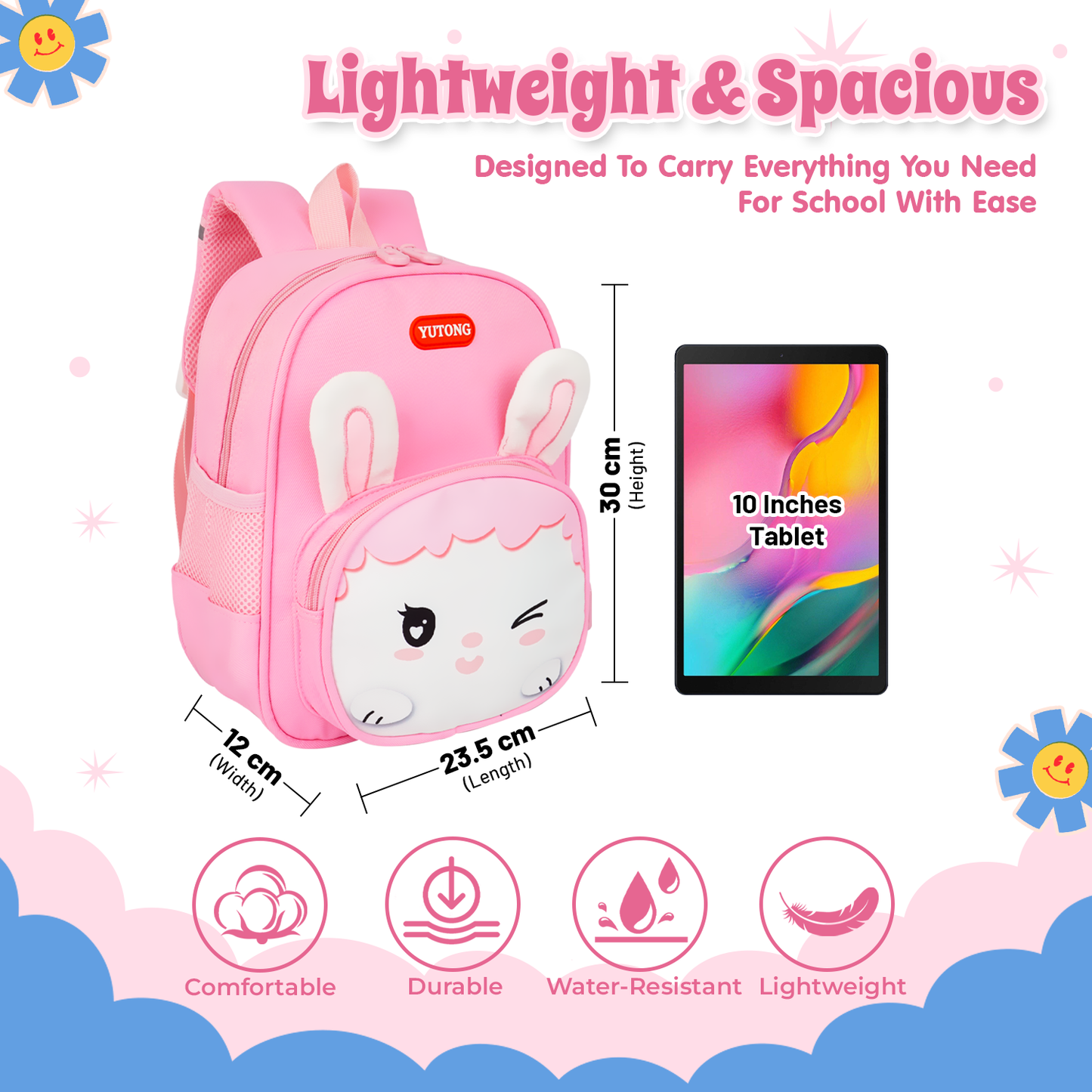 Storite Bunny Design Kids Backpack – Cute & Lightweight School Bag for Preschool & Kindergarten