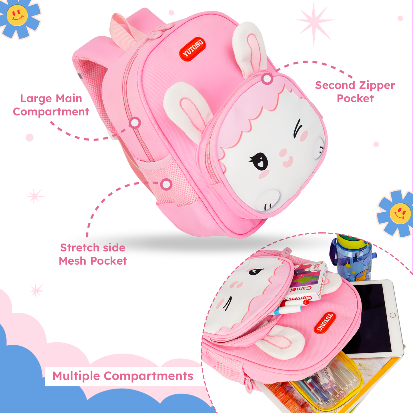 Storite Bunny Design Kids Backpack – Cute & Lightweight School Bag for Preschool & Kindergarten