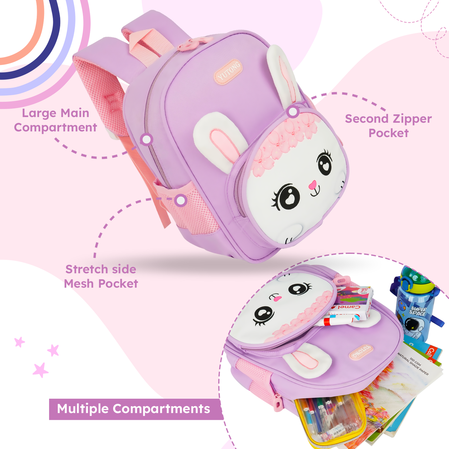 Storite Bunny Design Kids Backpack – Cute & Lightweight School Bag for Preschool & Kindergarten