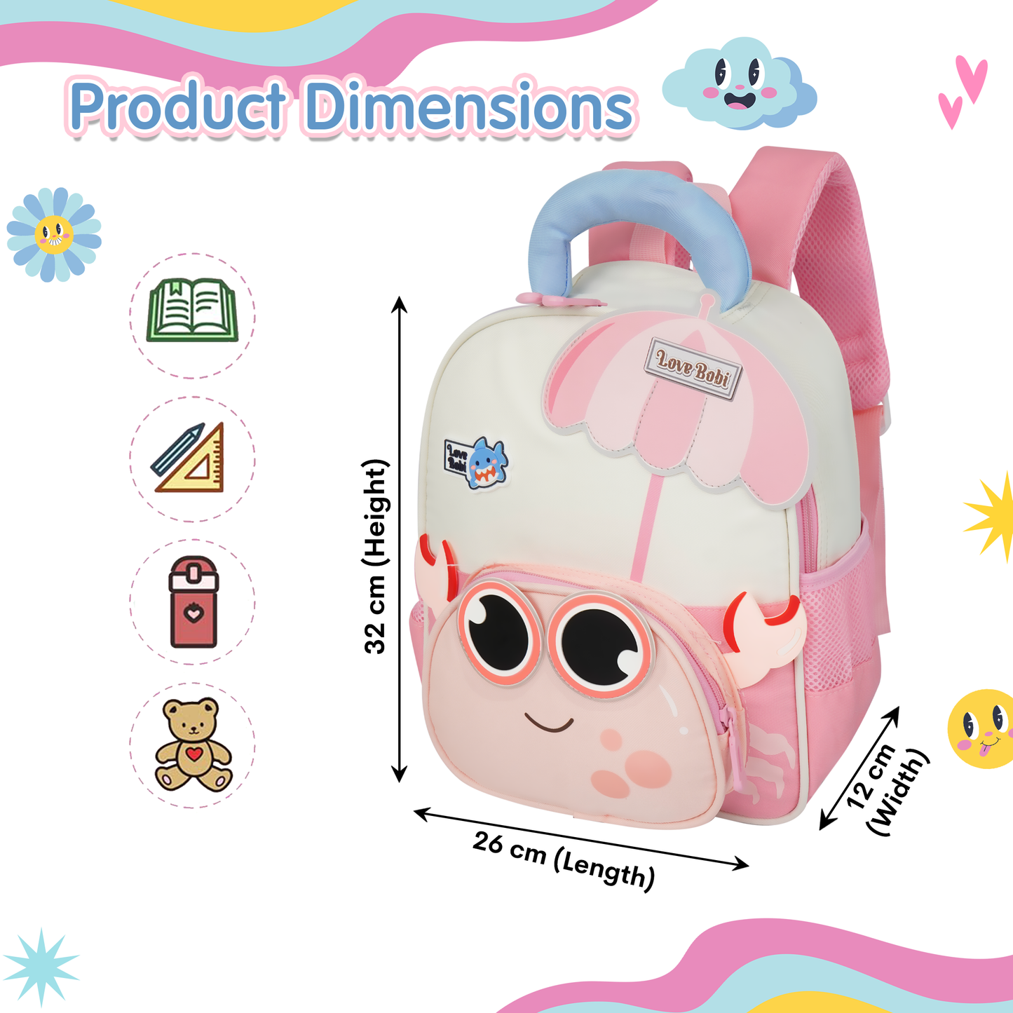 Storite Crab Design Kids Backpack – Cute & Lightweight School Bag for Preschool & Kindergarten – Pink