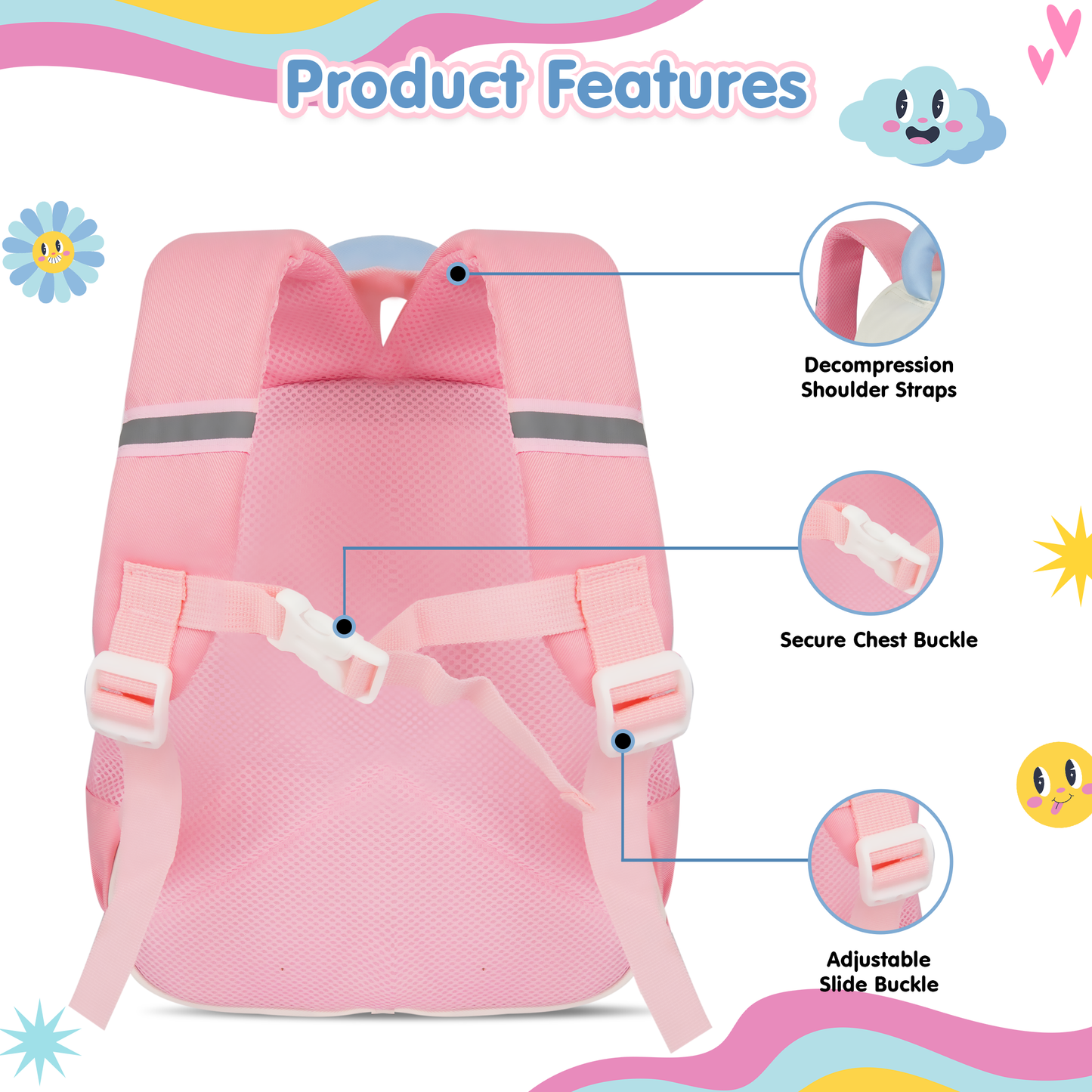 Storite Crab Design Kids Backpack – Cute & Lightweight School Bag for Preschool & Kindergarten – Pink