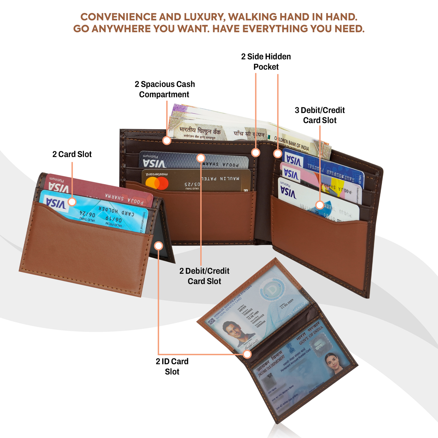 Storite RFID Blocking Bifold Men’s Wallet Credit Card Holder Money Wallet with Front Pocket Design - D Brown