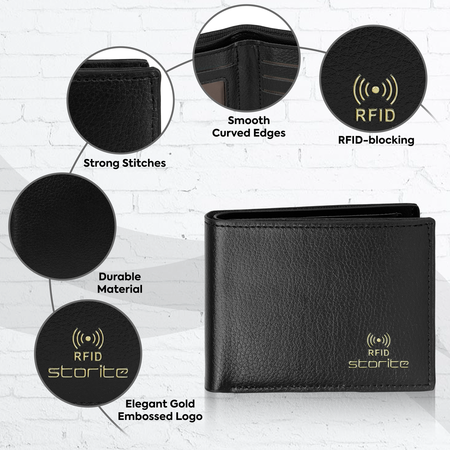 Storite RFID Blocking Wallet for Men – Multi-Card Bifold Leather Wallet – Black