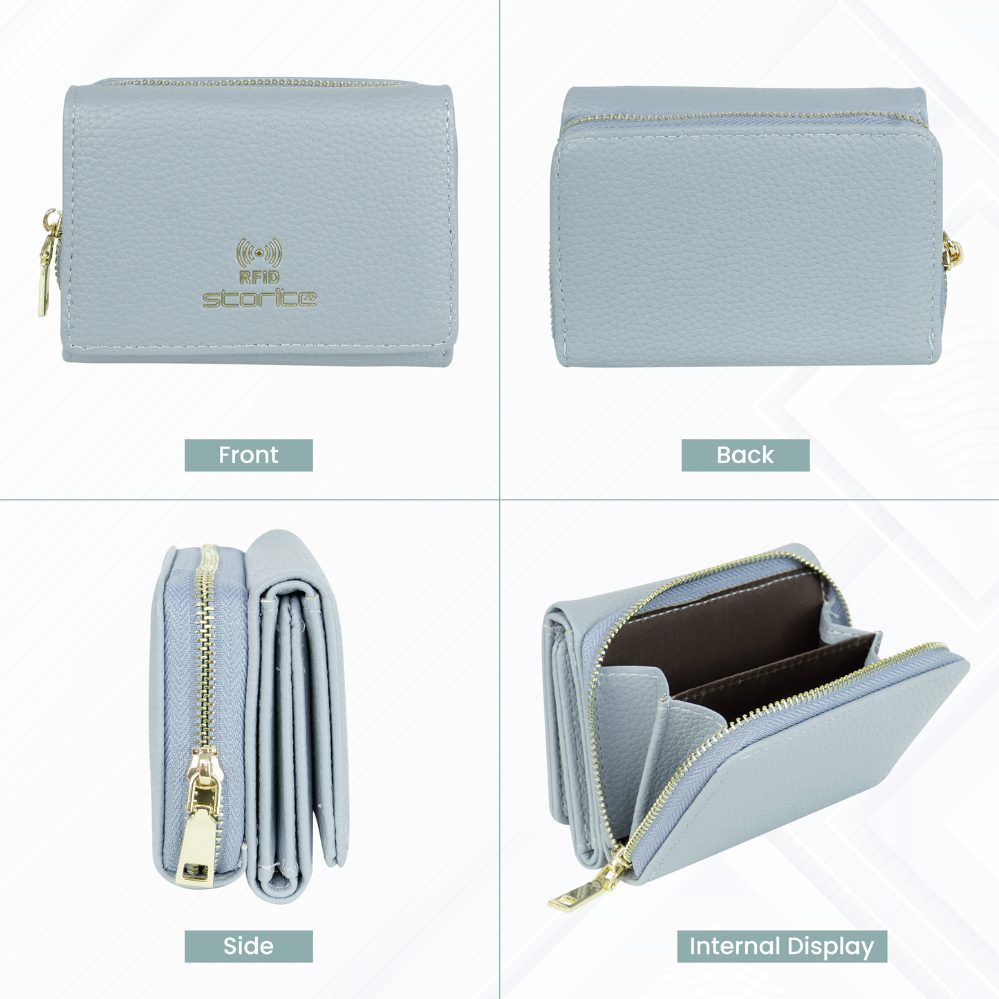 Storite Women's Wallets RFID Blocking Leather Credit Card Holder Ladies Wallet Purse with 5 Card Slots, 1 ID Window, 1 Zipper Pocket for The Coin and Keys & 1 deep Cash Slot - Light Blue