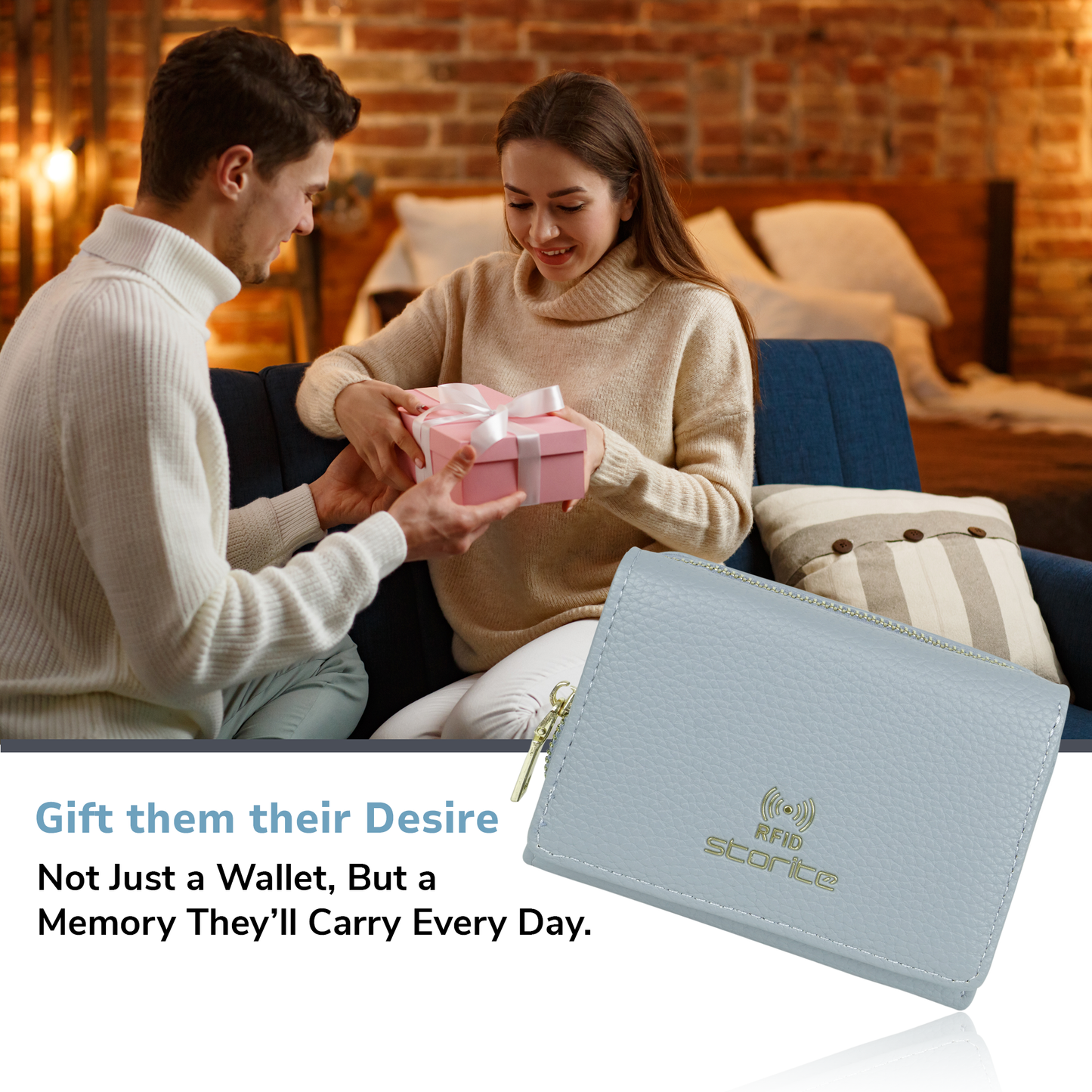 Storite Women's Wallets RFID Blocking Leather Credit Card Holder Ladies Wallet Purse with 5 Card Slots, 1 ID Window, 1 Zipper Pocket for The Coin and Keys & 1 deep Cash Slot - Light Blue