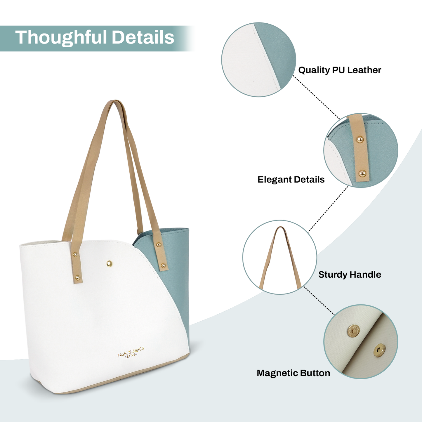 Storite PU Leather Hand Bag | Shoulder Bags for Women with Strap (White)