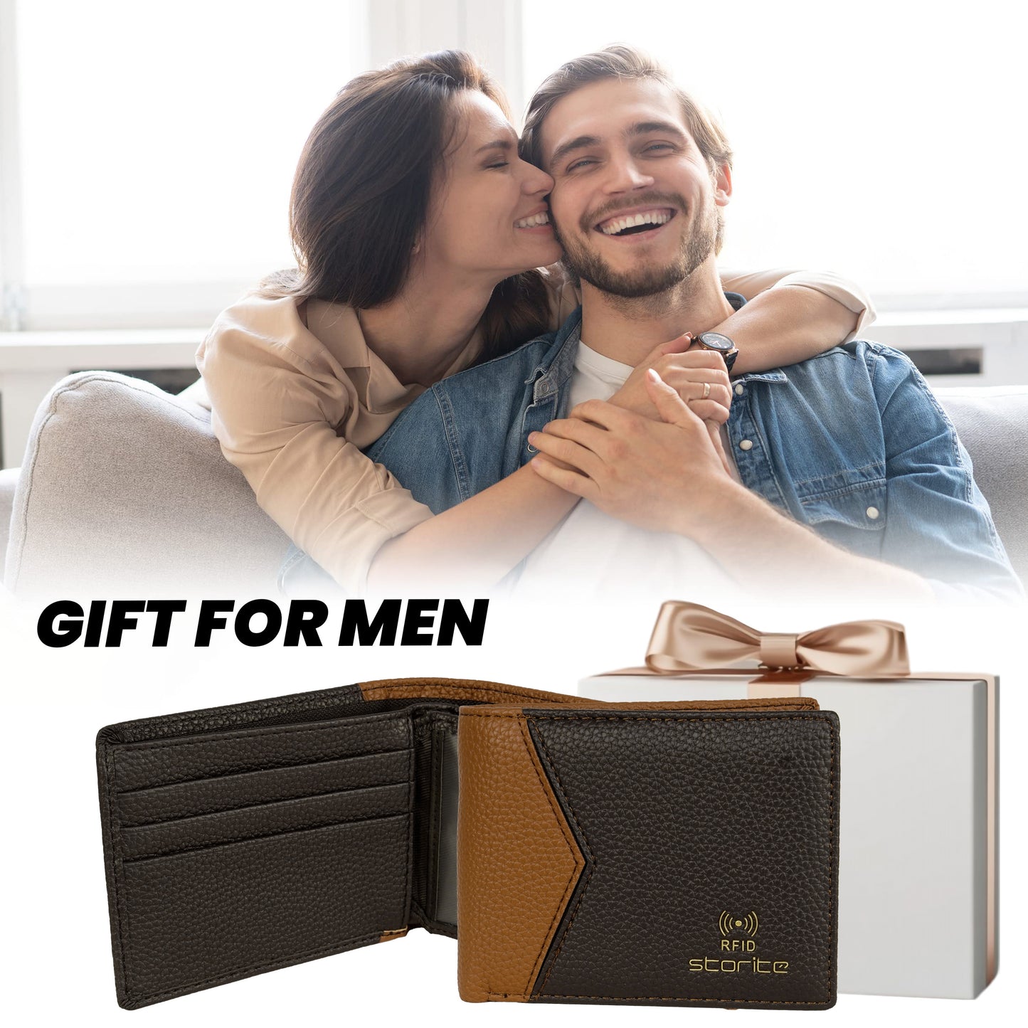 Storite RFID Blocking Men’s Bifold Front Block Wallet – Slim Leather Wallet with Card Slots – (Tan&Brown)