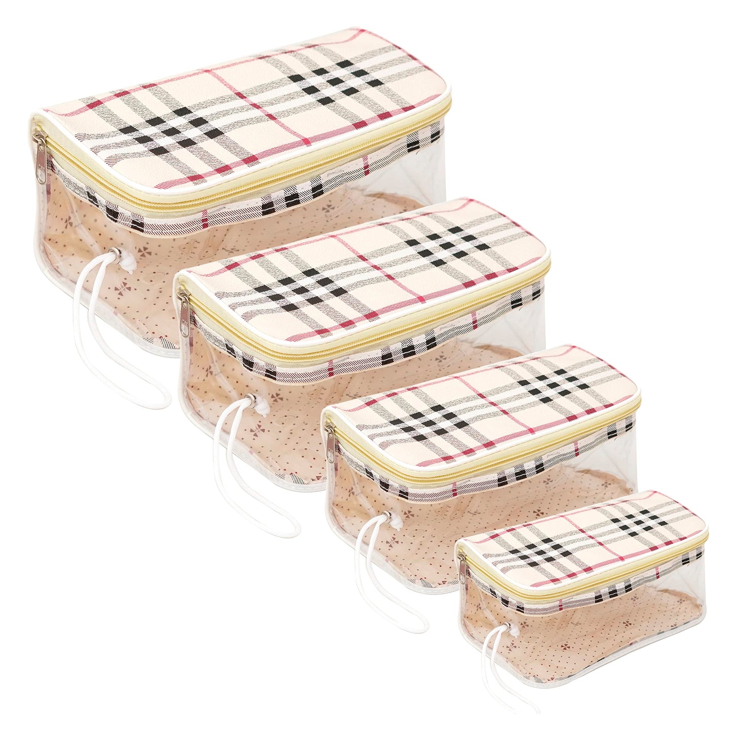 Storite Set of 4 Transparent Travel Pouches, Makeup & Accessories Organizer - Peach