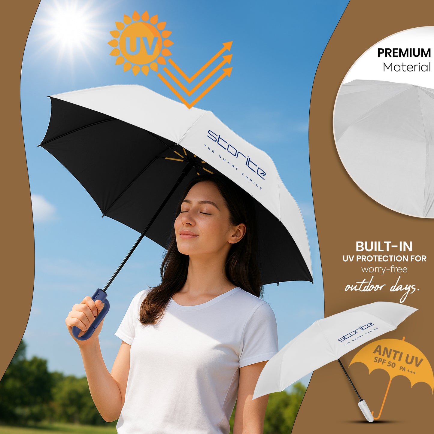 Storite UV Umbrella with Novelty Carabiner Handle, Travel Umbrellas for Rain and Sun Windproof Compact, Automatic Open Close, 10 Ribs, Portable Umbrella for Men and Women (Grey)