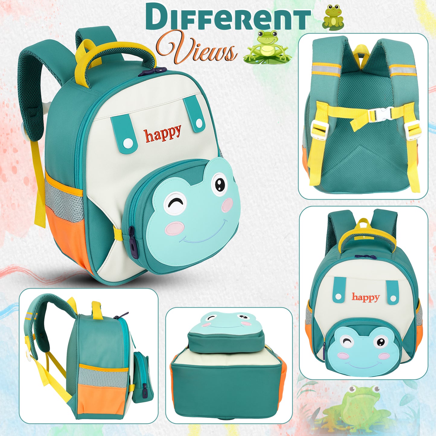 Storite Frog Design Kids Backpack – Cute & Lightweight School Bag for Class 1–3 Students – Green