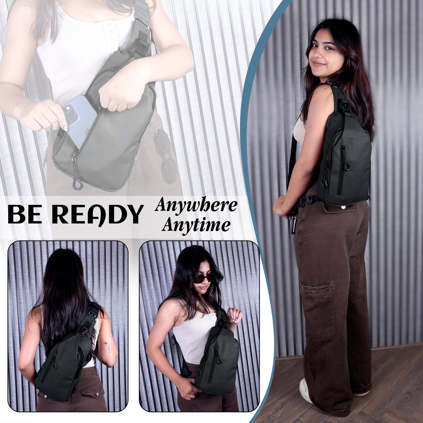 Storite Stylish Crossbody Sling Bag for Men & Women, Anti-Theft Chest Bag with USB Charging Port, Messenger Bags, Casual Shoulder Bag - Black