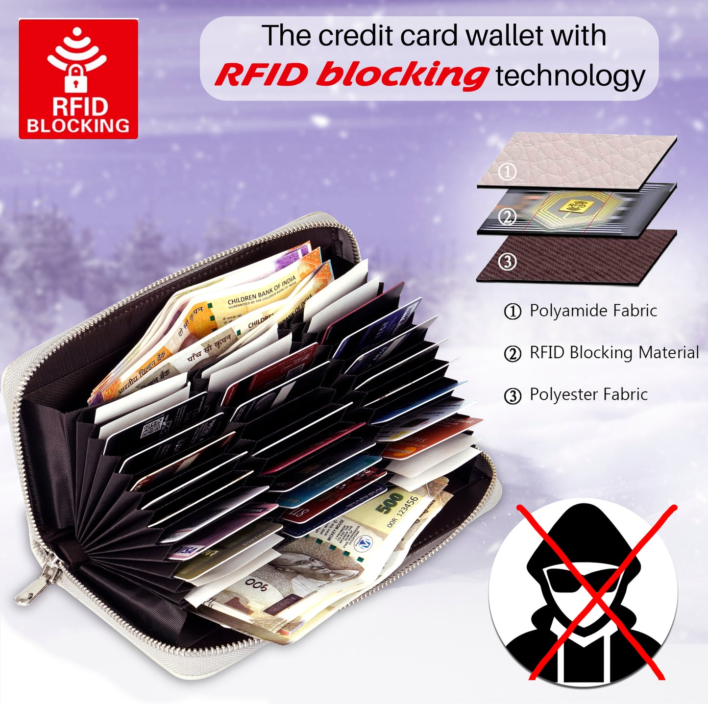 Storite 36 Slot RFID PU Leather Credit Debit Card Holder Wallet Money Zipper Coin Purse for Women - Grey