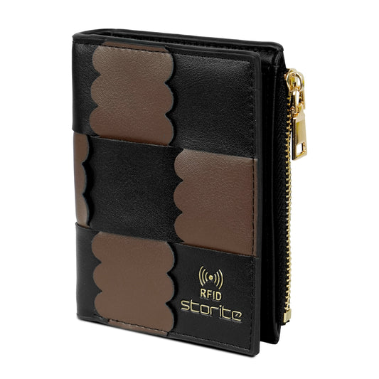 Storite RFID Women's Two-Fold Wallet | 3 Card Slots, 1 Zip Coin Pocket, 1 Visible ID Card Slot | Compact & Organized - Black