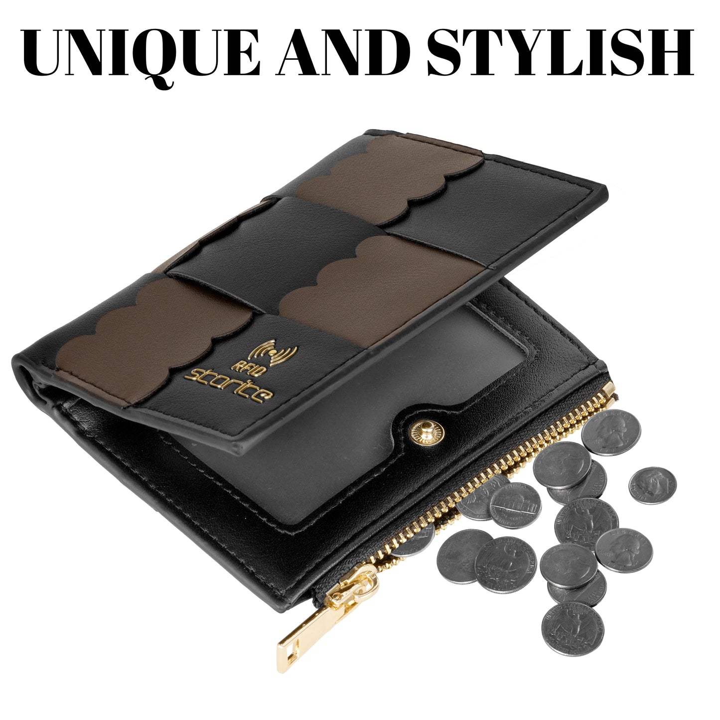 Storite RFID Women's Two-Fold Wallet | 3 Card Slots, 1 Zip Coin Pocket, 1 Visible ID Card Slot | Compact & Organized - Black