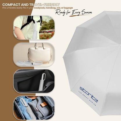 Storite UV Umbrella with Novelty Carabiner Handle, Travel Umbrellas for Rain and Sun Windproof Compact, Automatic Open Close, 10 Ribs, Portable Umbrella for Men and Women (Grey)