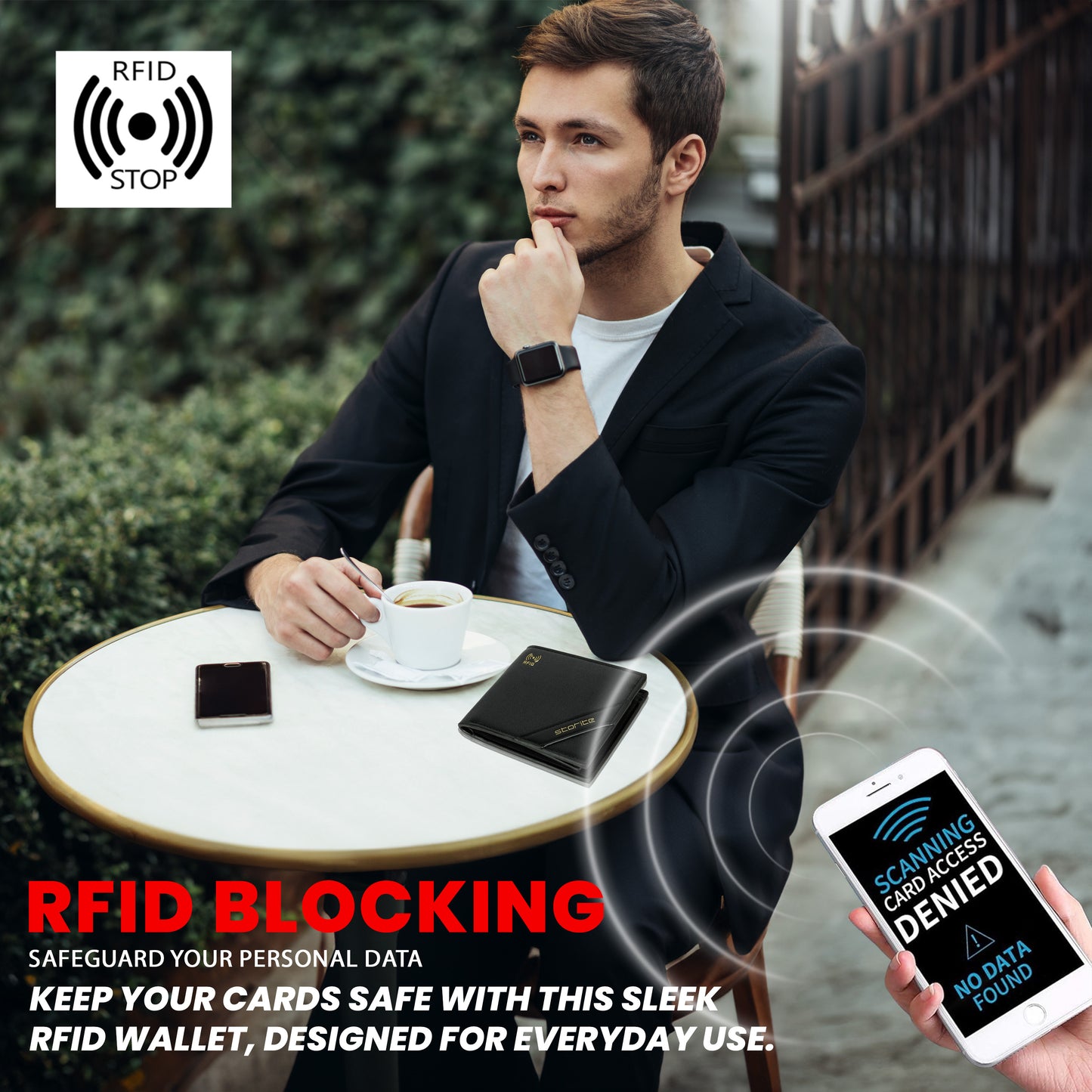 Storite RFID Blocking Bifold Men’s Wallet Credit Card Holder Money Wallet with Front Pocket Design - Black