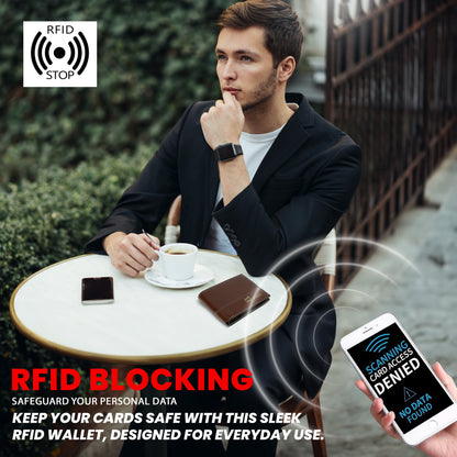 Storite RFID Blocking Bifold Men’s Wallet Credit Card Holder Money Wallet with Front Pocket Design - C Brown