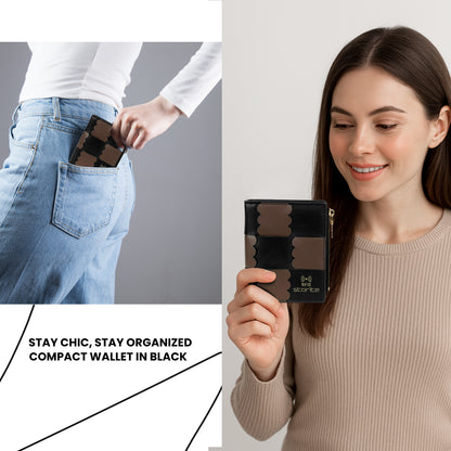 Storite RFID Women's Two-Fold Wallet | 3 Card Slots, 1 Zip Coin Pocket, 1 Visible ID Card Slot | Compact & Organized - Black