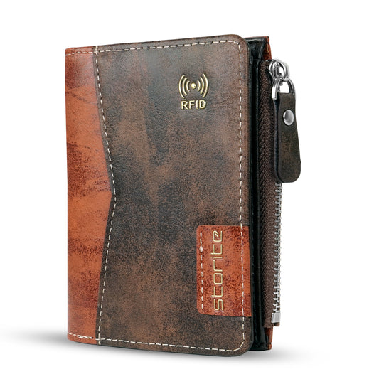 Storite RFID Blocking Men’s Bifold Zipper Wallet – Slim Wallet with Card Slots and Coin Pocket (Coffee)