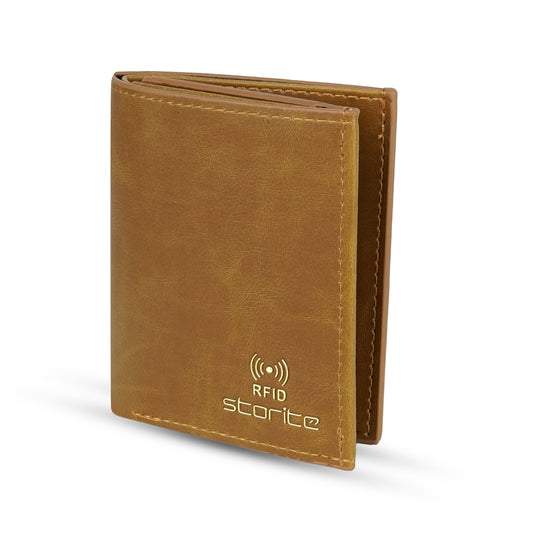 Storite RFID Blocking Tri-Fold Men’s Wallet Credit Card Holder Money Wallet Zipper Coin Purse - Dark Tan