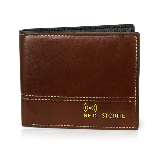 Storite RFID Blocking Bifold Men’s Wallet Credit Card Holder Money Wallet with Front Pocket Design - C Brown
