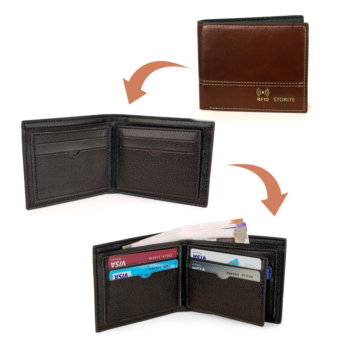 Storite RFID Blocking Bifold Men’s Wallet Credit Card Holder Money Wallet with Front Pocket Design - C Brown