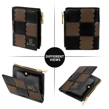 Storite RFID Women's Two-Fold Wallet | 3 Card Slots, 1 Zip Coin Pocket, 1 Visible ID Card Slot | Compact & Organized - Black