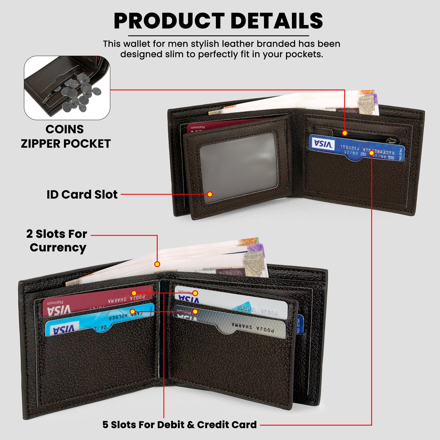 Storite RFID Blocking Bifold Men’s Wallet Credit Card Holder Money Wallet with Front Pocket Design - C Brown
