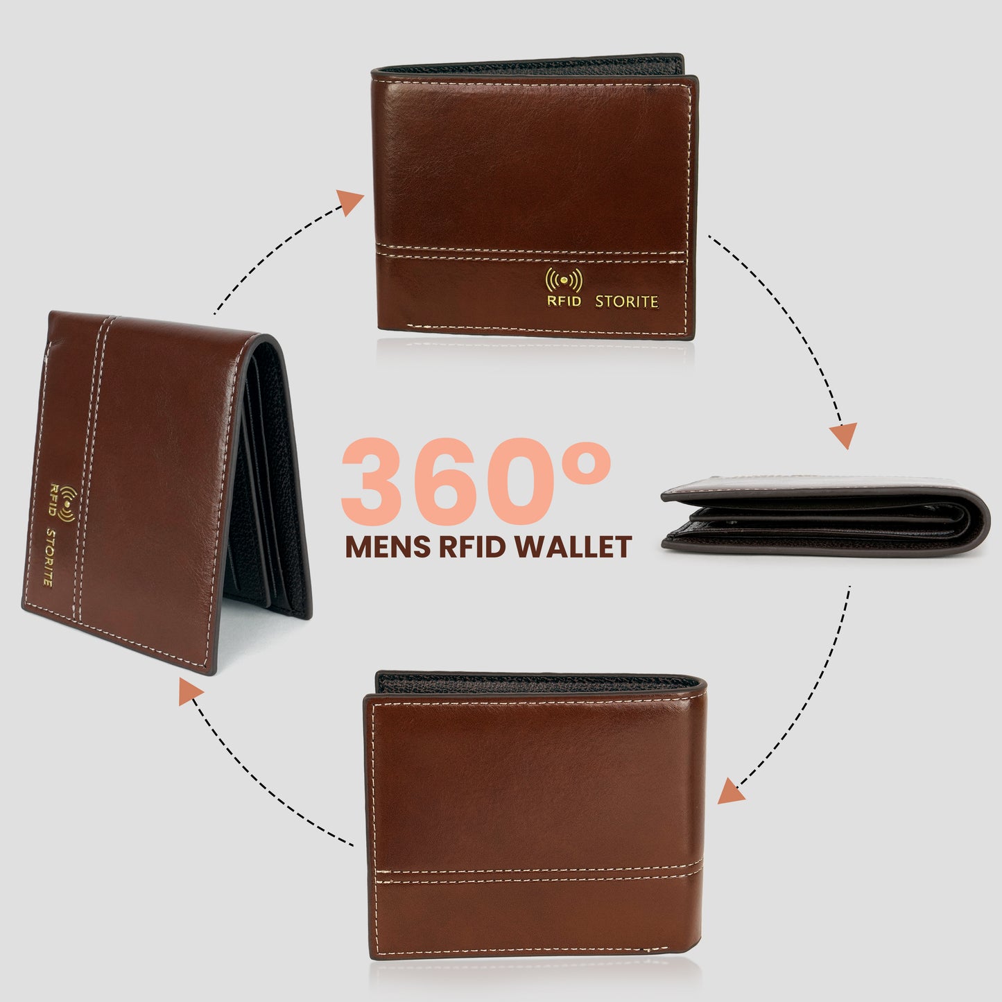 Storite RFID Blocking Bifold Men’s Wallet Credit Card Holder Money Wallet with Front Pocket Design - C Brown
