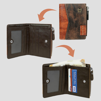 Storite RFID Blocking Men’s Bifold Zipper Wallet – Slim Wallet with Card Slots and Coin Pocket (Coffee)