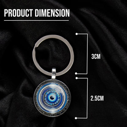 Storite Blue and Silver Color Round Evil Eye Keychain For Bike/Car Gifting With Key Ring Anti-Rust (Pack Of 1)