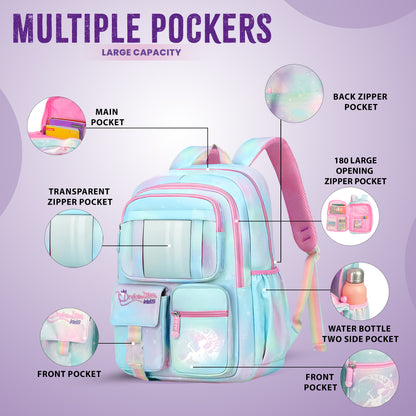 Storite School Backpacks for Girls Stylish Bags for Kids 7-12 Years Old Cartoon Water Resistant Backpack Durable Burden Relief School Bag Birthday Gift-Sky blue
