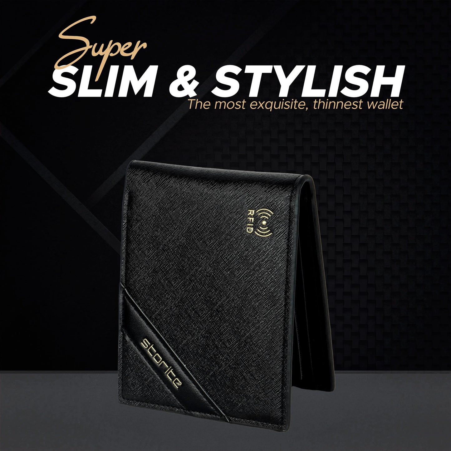 Storite RFID Blocking Bifold Men’s Wallet Credit Card Holder Money Wallet with Front Pocket Design - Black