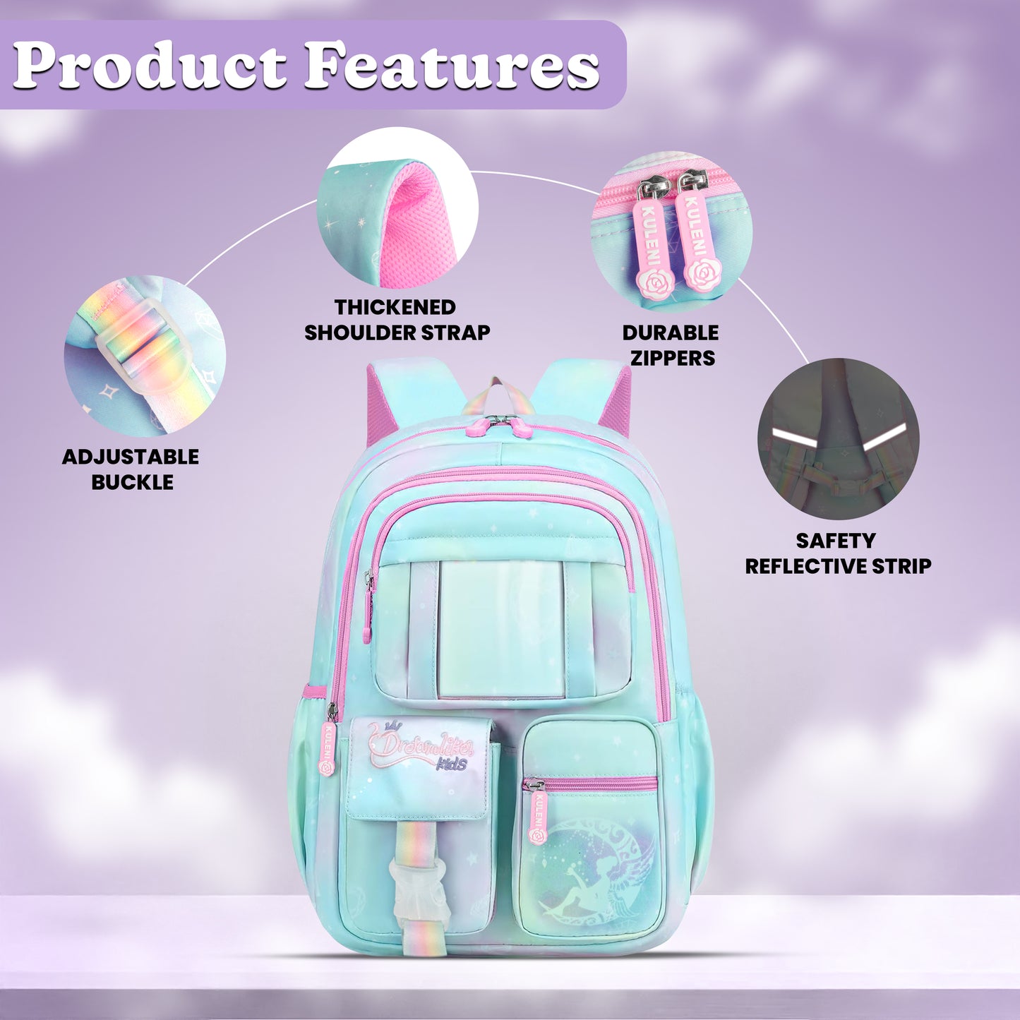Storite School Backpacks for Girls Stylish Bags for Kids 7-12 Years Old Cartoon Water Resistant Backpack Durable Burden Relief School Bag Birthday Gift-Sky blue