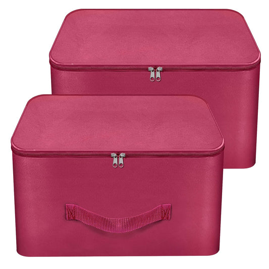 Storite 2 Pack Nylon Underbed Wardrobe Storage Bags - Moisture-Proof Cloth Organizer with Zipper & Handle - Magenta