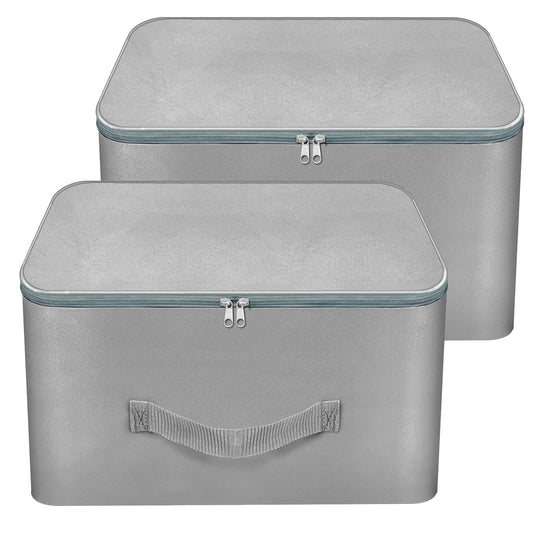 Storite 2 Pack Nylon Wardrobe Underbed Moisture-Proof Cloth Storage Bags with Zipper & Handle - Grey