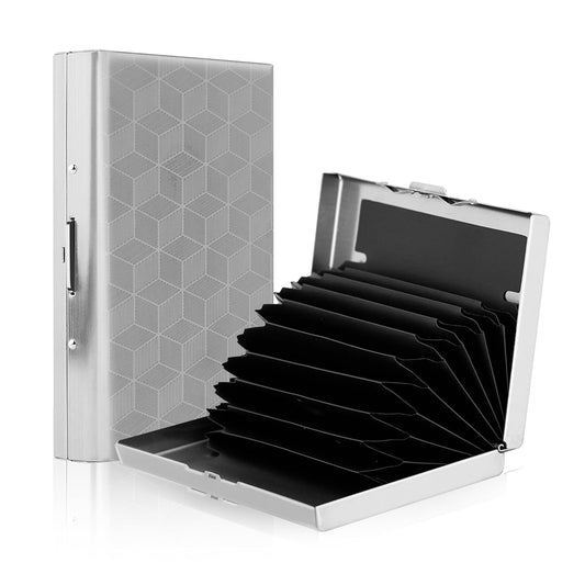 Storite Compact RFID Metal Wallet - 10 Card Slots, Silver